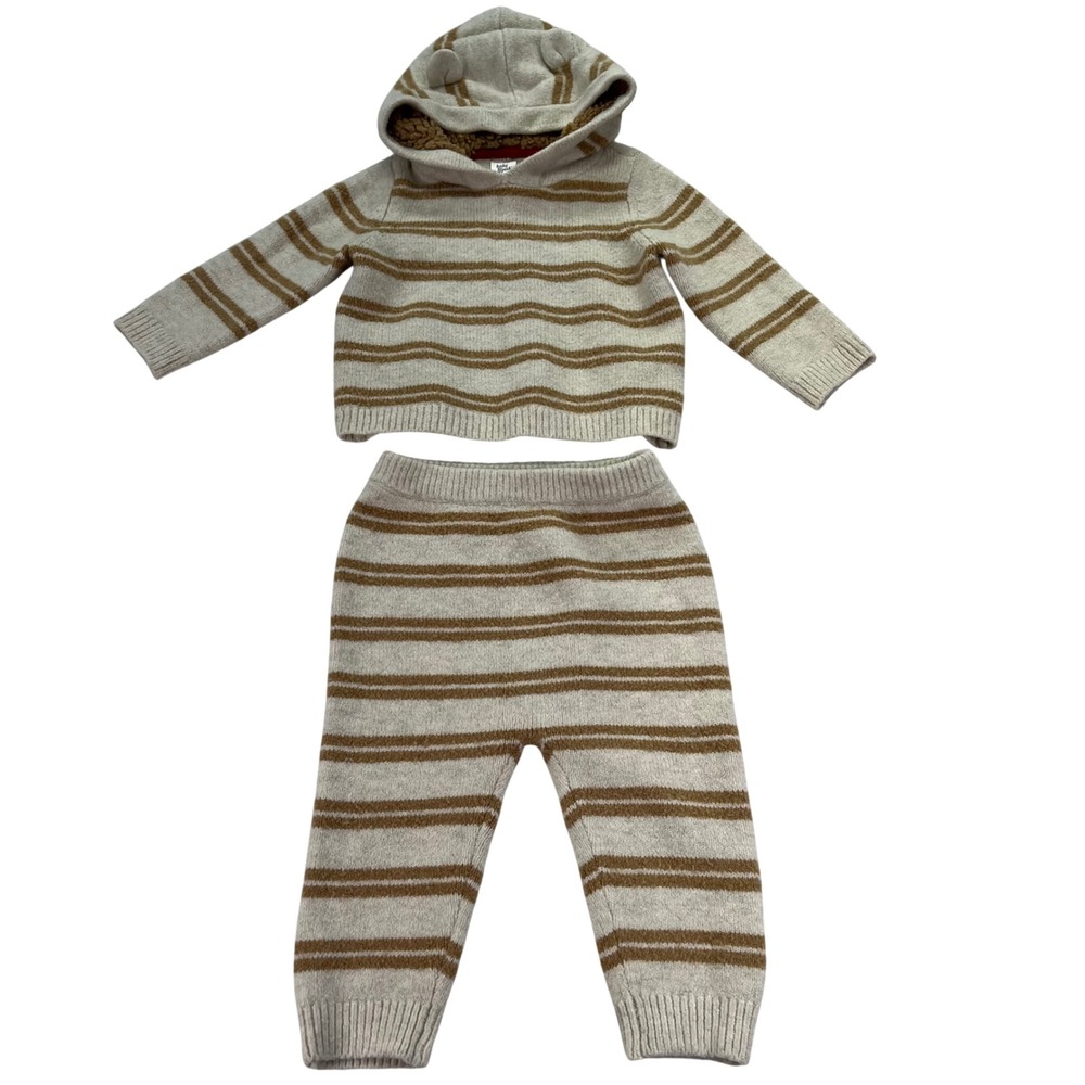 OshKosh Baby B'gosh Striped Knit‎ Hoodie and Pants Set Kids 12M Teddy Ears Soft